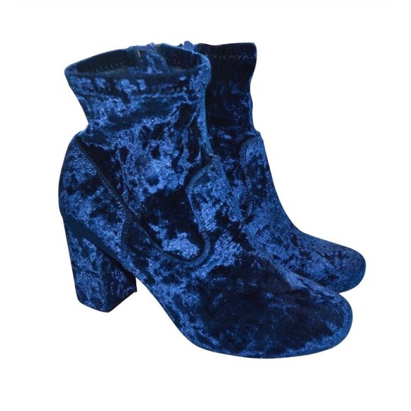 Carlos Santana REZA Royal Blue Velvet Block Heel Zip Ankle Boots Womens Size 7.5 - Picture 1 of 9